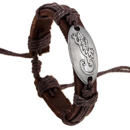 100% Genuine leather alloy Exorcise evil spirits House lizard Bracelet Retro Leather Bracelet Men women Adjustable Couple Bracelet2587