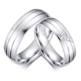 Update Stainless Steel Couple Ring Band Diamond Stripes Engagement Wedding Rings for Women Men Fashion Jewellery