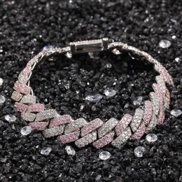 White Pink Cubic Zirconia Ice Out Two Tone Miami Cuban Link Chain Bracelets Can open Lock Women Men Bling CZ Rapper Jewelry2689