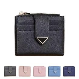 luxury Saffiano Triangle short wallets cards holder Womens mens Designer with box cardholder smooth Leather coin purses wallet 9 c213h