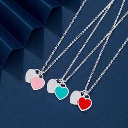 Brand Classic Colour Epoxy Peach Heart Pendant Necklace T Letter Designer Necklace For Women Luxury High Quality Stainless Steel Ne2088