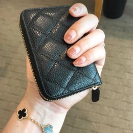 Women Coin Purse Genuine Leather zipper Wallet Luxury Designer Quality Flip Short Caviar Card Holder Sheepskin Grid Pattern Key Ca223U