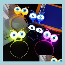 Party Hats Halloween Masquerade Led Flashing Alien Headband Light-Up Eyeballs Hair Band Glow Party Supplies Accessories Drinktoppe2631