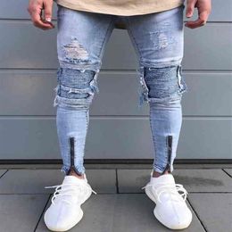 2017 New Men Hip Hop Zipper Ripped Biker Jeans Fashion Slim Fit Motorcycle Jeans Men Distressed Holes skinny Denim Joggers pants G2740