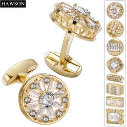 Cuff Links HAWSON Luxurious Crystal Cufflinks for Men with Gift Box Gold Tone Anniversary 230908