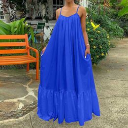 Basic Casual Dresses 2020 Summer Dress Women Sexy Short Sleeve Ruffled Maxi Long Dress Casual Loose Solid Pleated Beach Vestido Robe Plus Size X0629 L230910