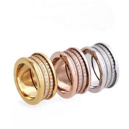 High Quality Fashion 316L Titanium steel Three Rows Diamond Screw Thread Wedding Engagement 18K Gold Plated Wide Rings Size6-9322o