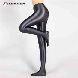 LEOHEX Spandex GLOSSY OPAQUE Pantyhose Shiny high waist Tights Sexy Stockings yoga pants training women sports leggings fitness H2273V