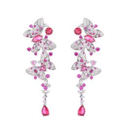 luxury butterfly dangle earring designer for woman S925 silver post party rose AAA zirconia silver white diamond earrings South Am222U
