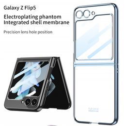 Luxury Transparent Vogue Phone Case for Samsung Galaxy Z Folding Flip5 5G Durable Sturdy Slim Full Protective Soft Membrane Clear Plating Fold Shell Shockproof