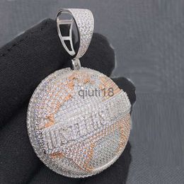 Pendant Necklaces Hip Hop Round Shaped Map Pendant Necklace with Rope Chain Bling Cubic Zirconia Paved Fashion Charm Men Women Jewelry x0909