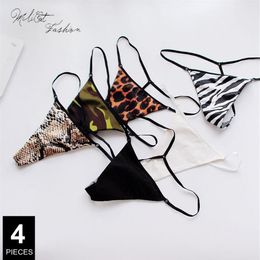 Women's Panties 4 Pcs Women Thongs And G Strings Cotton Set Solid Printed Female Panty Sexy Low Waist Underwear Lingerie246T