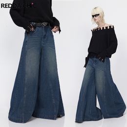 Women's Jeans REDDACHiC Korean Stylish Women Baggy Flared Leg Loose Vintage Elephant Bell Bottoms Bootcut Blue Pants High Waist Trousers 230908