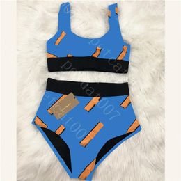 Womens Sport Swimwear Two Piece Bikini Trendy Letter Print Bathing Suit High Waist Ladies Swimsuit227a