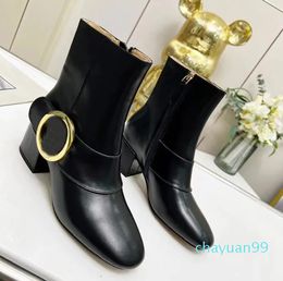 boots Women's ankle boots Martin boots Leather brand Hardware outdoor fashion slim-fit simple style classic all-in-one design