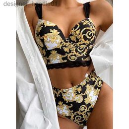 Women's Swimwear Women Swimsuit Vintage Retro Bikini Set Push Up Swimwear High Waist Bikini Printed Bathing Suits Summer Beach Wear Swimming Suit L230909