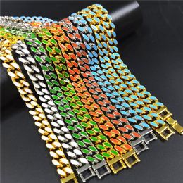 Hip Hop 11mm Heavy Miami Cuban Link Chain Colorful Necklace Hiphop Gold Color Fashion Jewelry For Men287e