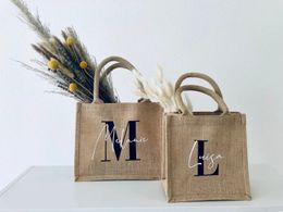 Shopping Bags Personalized Jute Bag for Mom Mother's Day Bridesmaid Beach Bags Tote Bag Junior Bag Jute Tote Bag Bride Bag Custom Beach Bags 230908