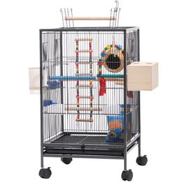 Bird Cages 45X45X86cm Wire Cage with Rolling Stand Wrought Iron Parrot for Cockatiel Conure Lovebird Parakeets Pet House Playtop 230909