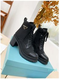 Leather and Nylon Ankle Boots Brushed Laced Boot Women Biker Australia Platform Heels Winter Outdoor Sneakers Size 35-41