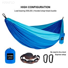 Outdoor furniture camping hammock Kraflo Survival travel single Double person taffeta fabric parachute hammock with dark carabiners and tree straps