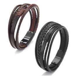 Update Woven Braid Leather Bracelet Bangle Cuff Magnetic Button Multilayer Bracelets Wristband Women Men Fashion Jewelry