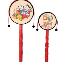 Kid Toddler Toy Baby Rattle Rattle Drum Music Ringing Bell Model Toddler Toys Cartoon Game Chinese New Year Painting Classic Traditional Toy For Baby Christmas Gift