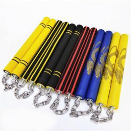 Fashion Arts Nunchaku Foam Dragon Pattern Black Martial Arts nunchucks stainless steel sticks kung fuTrainer For Beginners280b