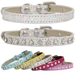 Dog Collars Leashes Super Shining Diamond Cat Collar Puppy Baby Dog Cat Collar Leather Strap Kitten Accessories Adjustable Puppy Collar 230908