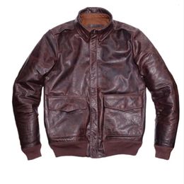 Men's Leather Faux quality high 2023 luxury brand real Soft horsehide A2 jacketvinatge tanned genuine clothBrand Plus size brown lea 230908