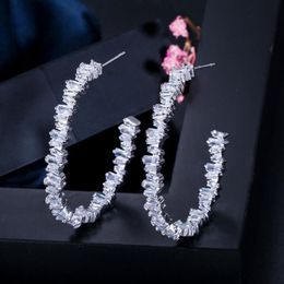 Luxury Hoop earring designer for woman 925 Silver Post AAA Cubic Zirconia Copper Jewellery Rose Gold Plated White CZ Earring Girls W197z