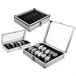 Grid Slots watch box convenient light watch winder Jewelry Wrist Watches Case Holder Display Storage Box Aluminium organize181S