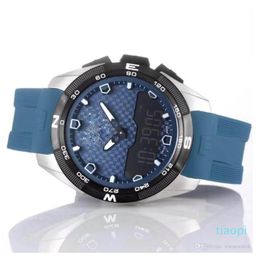Wirist Watch T-Touch Expert Solar T091 Blue Dial Chronograph Quartz Blue Rubber Strap Deployment Clasp Men Watch Wristwatches Mens3002