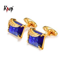 Cuff Links Kpop Austrian Fancy Stone Cufflinks Fashion Cloth Accesories Square Shape Gold Silver Colour Button for Men C2009 230909