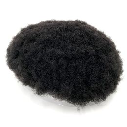 100% Human Hair Afro Mono Toupee Black Men Kinky Curly Wig248j