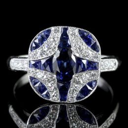 Vintage Blue Sapphire Ring 925 Sterling Silver Diamond Jewellery Engagement Cocktail Party Wedding Rings For Women Size 6 - 10259g