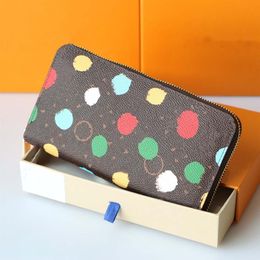 L 23SS X Yayoi Kusama Multicolor Dot Wallet Designer Card Holders Purse Long zip wallet SARAH KEY POUCH Leather Envelope Wallets C248v