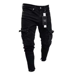 Mens Pencil Jeans Small Hole Zipped Solid New Fashion Washed European And American Wind Casual Style Pants292o