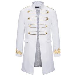 White Stand Collar Embroidery Blazer Men Military Dress Tuxedo Suit Jacket Nightclub Stage Cosplay Masculino 2109042265
