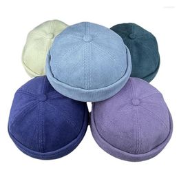 Beanies Unisex Winter Corduroy Short Melon Cap Solid Color Skullcap Letters Retro Ski Fisherman Docker Beanie Hat271B