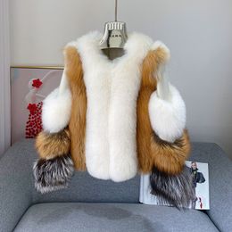 Women's Fur Faux Coat 2023 Autumn and Winter Ultrashort High Quality Import 100 Red O Neck Sheepskin Stitching Jacket 230908