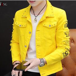 Spring Men Denim Jacket male Korean version hole trend rivet jacket COAT JEAN Outerwear203x