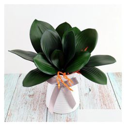 Decorative Flowers Wreaths 5 Pcs Real Touch Pu Phalaenopsis Leaves Fake Leaf Decor Home Arrangement Artificial Greenery Plants Cym Otanj