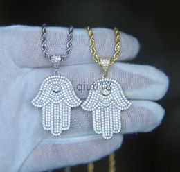 Collane con ciondolo gioielli bling hip hop ghiacciati collana da uomo cool boy ciondolo a mano di hamsa ciondolo in oro argento placcato cz cubic zirconia bling collana hiphop per uomo x0909