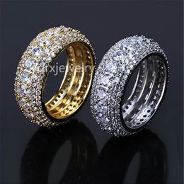 Men's Royal 360 Eternity CZ 5 Row Rings Cubic Zirconia Micro Pave 14K Yellow Gold Plated Diamonds Hip Hop Copper Ring215y