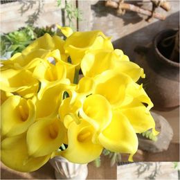 Decorative Flowers Wreaths 11Pcs Lot 36Cm Artificial Calla Lily Wedding Home Decoration Bouquet Real Touch Simation Pu Flower Bran Otdyi