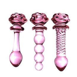 newest 3 style red rose dilatador anal dildo beads butt plug glass sexyo toys buttplug sexy for men toy261y