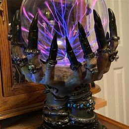 Creative Glowing Halloween Crystal Deluxe Magic Skull Finger Plasma Ball Spooky Home Decor 220614267J219z
