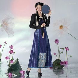 Freizeitkleider A Life On The Left Damen Verbessertes Mamian Qun Lange Ärmel V-Ausschnitt Bankettkleid Vintage Blumenstickerei Retro Pferdegesicht