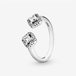 100% 925 Sterling Silver Square Sparkle Open Ring For Pandora Women Wedding Engagement Rings Fashion Jewellery Accessories280q